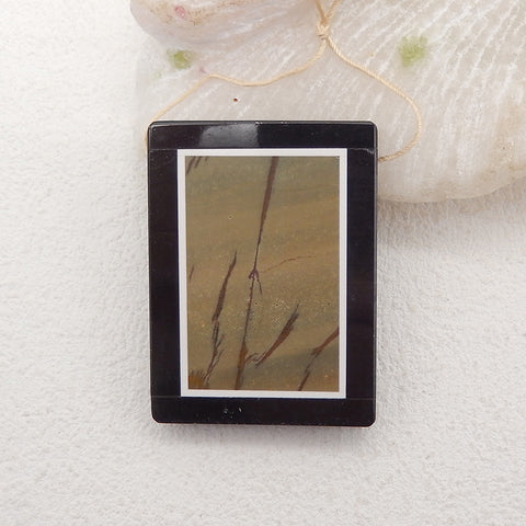 Natural Obsidian, Howlite And Multi-Color Picasso Jasper Intarsia Gemstone Pendant Bead, Side Drilled Gemstone Pendant,Handmade Pendant Gift, 45x35x6mm, 24.9g