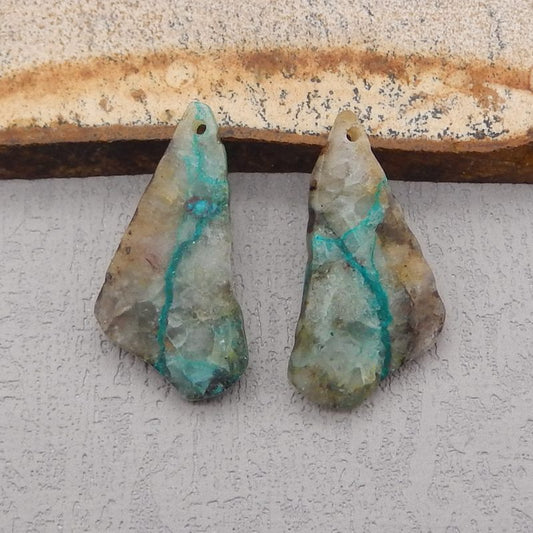 Natural Chrysocolla Earring Beads 30*16*3mm, 4.6g