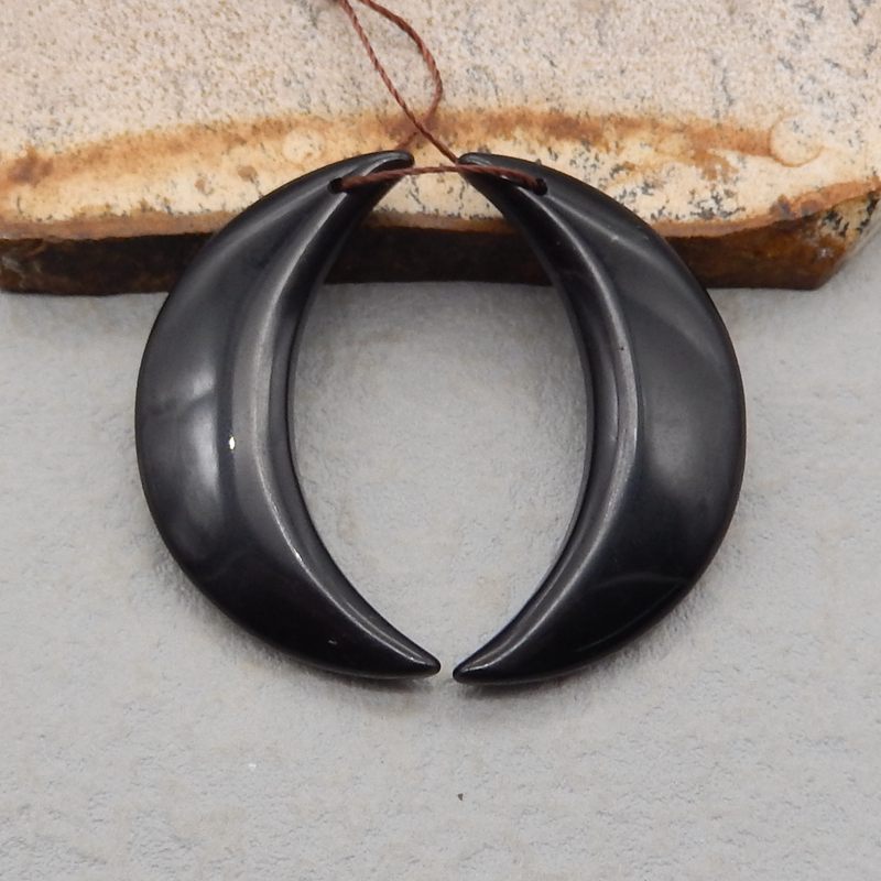Natural Obsidian Carved moon Earring Beads 40*22*6mm, 9.4g