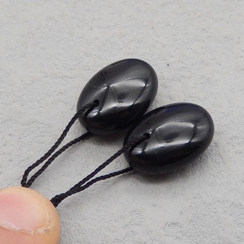 Paire de boucles d'oreilles ovales en obsidienne naturelle, pierre pour la fabrication de boucles d'oreilles, 22x13x5mm, 4.1g