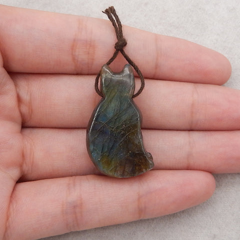 Natural Carved Labradorite animal Pendant, Fashion Pendant For Necklace, 35x19x11mm, 10.3g