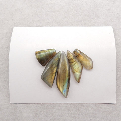5 PCS Natural Labradorite Cabochons,42x12x5mm, 18x14x5mm, 12.7g
