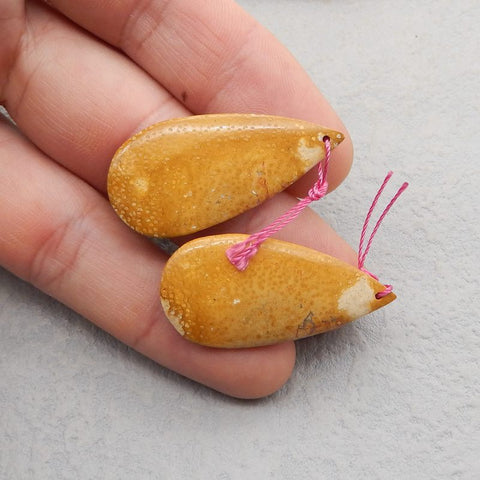 Paire de boucles d'oreilles en pierres précieuses de noix de coco naturelle, 41 x 22 x 6 mm, 14,6 g