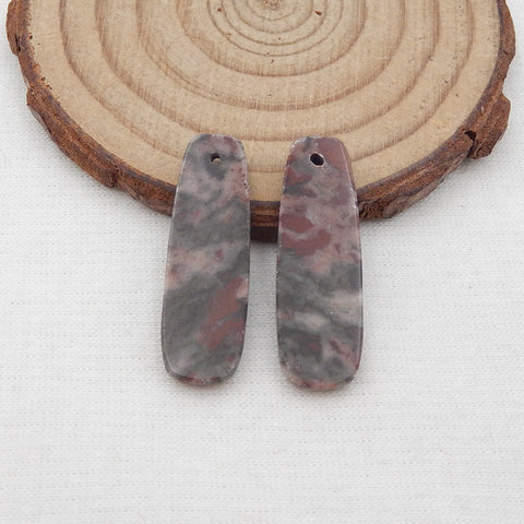 Paire de boucles d'oreilles en pierre de sang africaine naturelle, 30 x 10 x 4 mm, 5,5 g