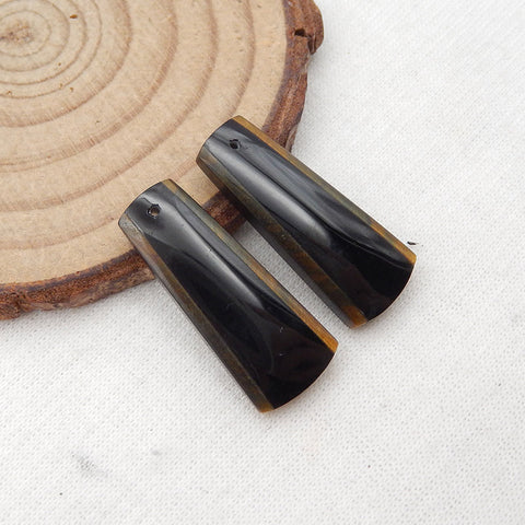 Paire de boucles d'oreilles en obsidienne et œil de tigre avec pierres précieuses collées, 25x10x5 mm, 4,5 g