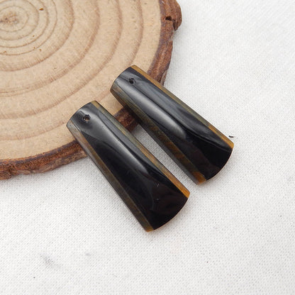 Intarsia of Obsidian and Tiger-Eye Earring Beads 25x10x5mm, 4.5g