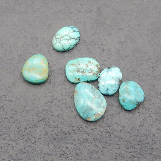6 pcs Natural Turquoise Cabochons 19*14*4mm, 15*10*4mm, 7.2g - Gomggsale