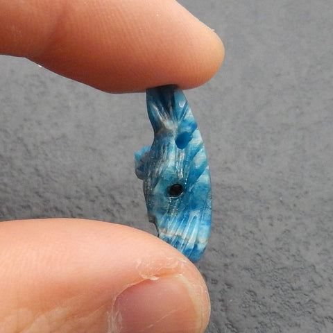 Natural Blue Apatite Carved wolf head  Pendant Bead 23x16x8mm, 3.8g
