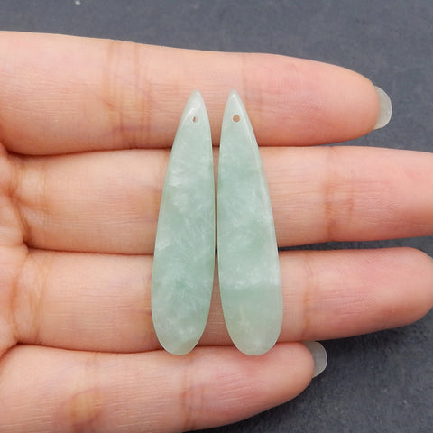 Green Onyx Teardrop Earrings Bead, Drilled Stone Earring Pair, 39x9x4mm, 4.4g