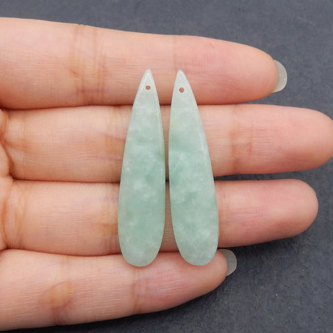 Green Onyx Teardrop Earrings Bead, Drilled Stone Earring Pair, Gem Jewelry Gift, 39x9x4mm, 4.4g