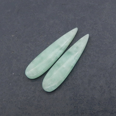Green Onyx Teardrop Earrings Bead, Drilled Stone Earring Pair, Gem Jewelry Gift, 39x9x4mm, 4.4g