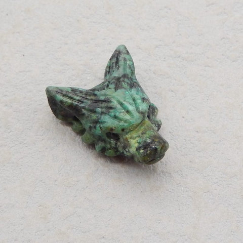 Natural African Turquoise Carved Wolf Head Pendant Bead 22*17*9mm, 3.5g