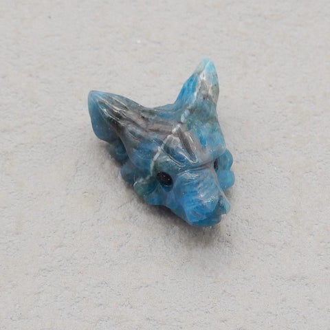 Natural Blue Apatite Carved wolf head  Pendant Bead 23x16x8mm, 3.8g