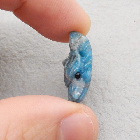 Natural Blue Apatite Carved wolf head  Pendant Bead 23x16x8mm, 3.8g