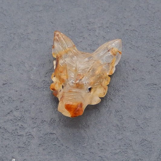 Natural Gold Rutilated Quartz Carved wolf head Pendant Bead 23*17*9mm, 3.8g
