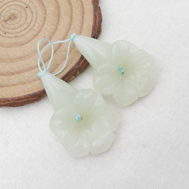 Natural Nephrite Jade Carved flower Earring Beads 24x21x9mm, 10.9g