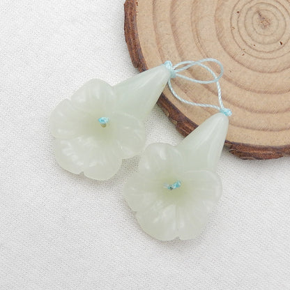 Natural Nephrite Jade Carved flower Earring Beads 24x21x9mm, 10.9g