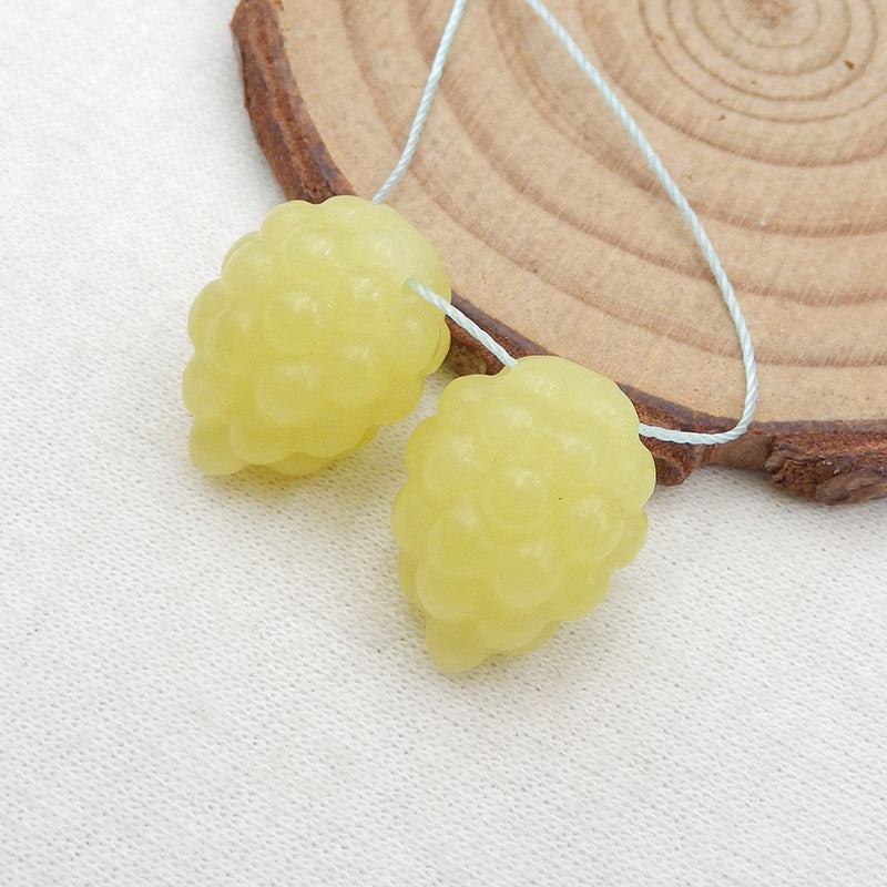 Natural Yellow Jade Carved berry Earring Beads 18x13x13mm, 7.6g