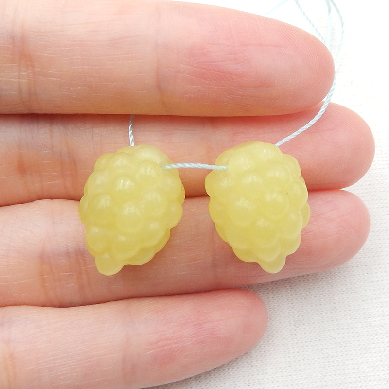 Natural Yellow Jade Carved berry Earring Beads 18x13x13mm, 7.6g