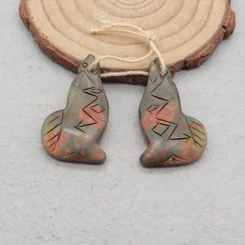 天然雕刻鱼红溪碧玉耳环一对,28x16x5mm,6.3g