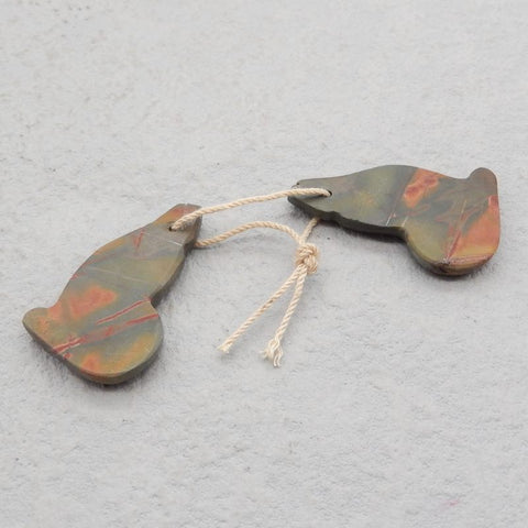 天然雕刻鱼红溪碧玉耳环一对,28x16x5mm,6.3g