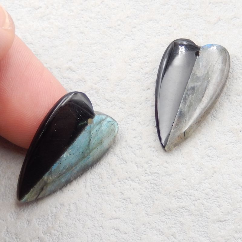 Intarsia of Labradorite and Obsidian Earring Beads 26x15x4mm, 5.3g