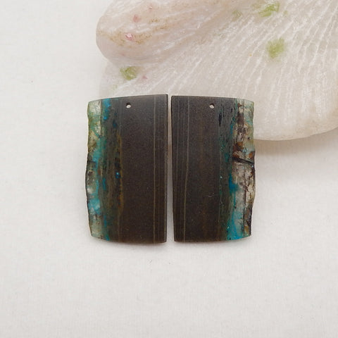 New Nugget Chrysocolla Gemstone Earring Beads, Natuaral Stone Jewelry, 34x19x2mm, 6.2g