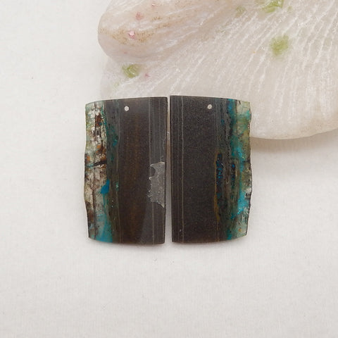 New Nugget Chrysocolla Gemstone Earring Beads, Natuaral Stone Jewelry, 34x19x2mm, 6.2g