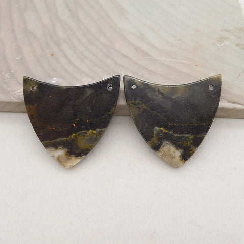Natural Bumble Bee Stone Double Hole Gemstone Earring Beads, Popular Earring Pair, Jewelry DIY Making, 28x28x3mm, 7.3g