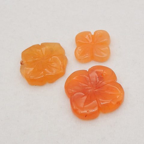 3 PCS Natural Red Agate Carved Flower Pendant Beads 21×4mm,15×3mm,7.8g