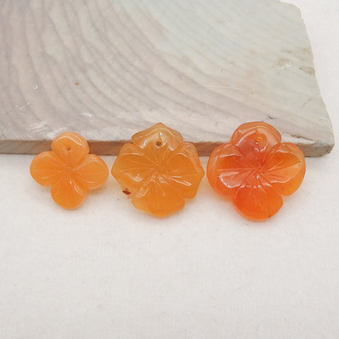 3 PCS Natural Red Agate Carved Flower Pendant Beads 21×4mm,15×3mm,7.8g