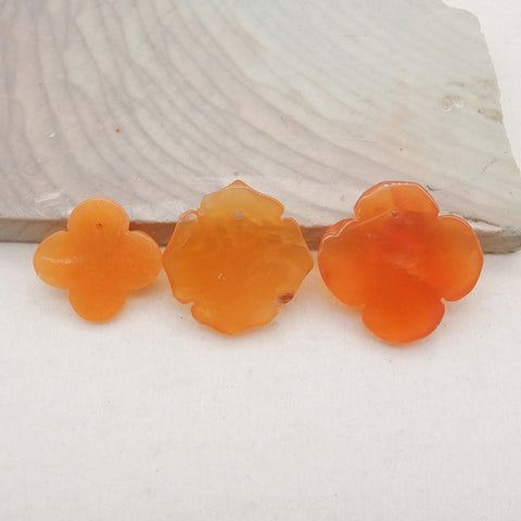 3 PCS Natural Red Agate Carved Flower Pendant Beads 21×4mm,15×3mm,7.8g