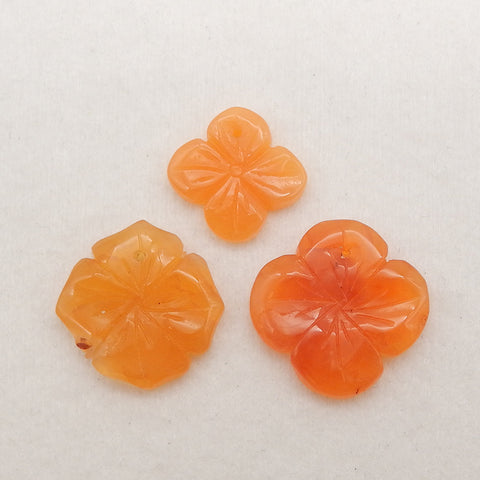 3 PCS Natural Red Agate Carved Flower Pendant Beads 21×4mm,15×3mm,7.8g