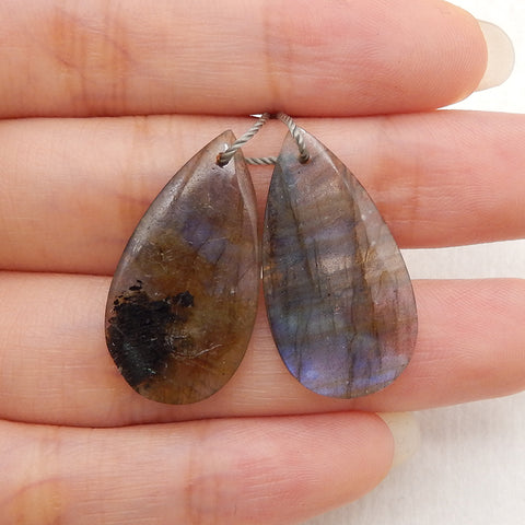 New 1 Pair Natural Flash Labradorite Gemstone Earrings, Gem Jewelry Gift, Gemstone Earring Pair, 27×14×3mm, 4g
