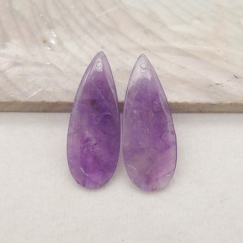New Natural Stone Amethyst Teardrop Earring Beads, Drilled Earrings For Jewelry DIY Making, Purple Stone Earrings, 33x13x4mm,5.1g