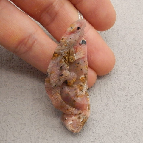 Natural Pink Opal Carved lizard Pendant Bead 60x25x10mm, 14.8g