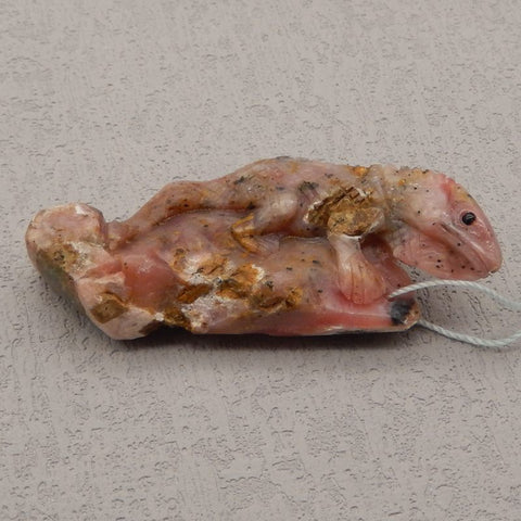 Natural Pink Opal Carved lizard Pendant Bead 60x25x10mm, 14.8g