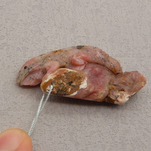 Natural Pink Opal Carved lizard Pendant Bead 60x25x10mm, 14.8g