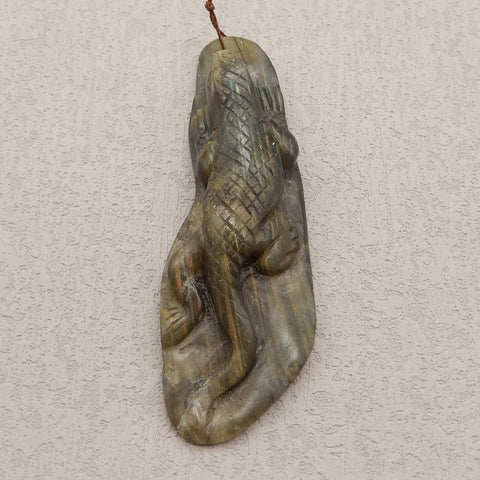 手工拉长石雕刻蜥蜴吊坠珠,80x26x15mm,32.3g