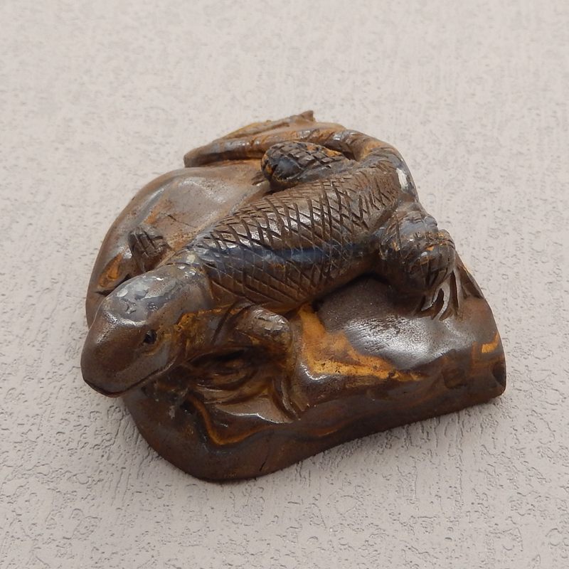 Natural Boulder Opal Carved Lizard 71x60x30mm , 121.4g