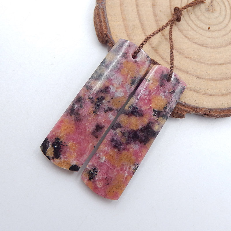 Natural Rhodonite Earring Beads 37x12x4mm, 11.5g