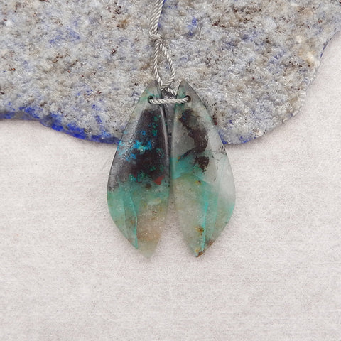 Natural Chrysocolla Gemstone Earring Beads, Drill Gemstone Earrings Pair, Popular Earrings Pair,34x12x4mm, 4.8g