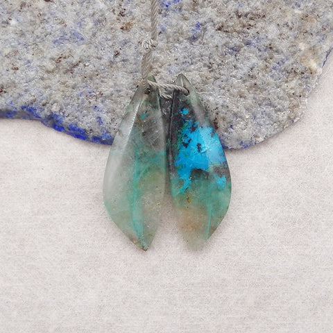 Natural Chrysocolla Gemstone Earring Beads, Drill Gemstone Earrings Pair, Popular Earrings Pair,34x12x4mm, 4.8g