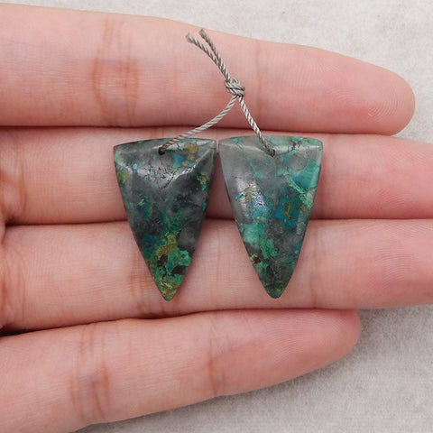 Natural Chrysocolla Gemstone Earring Beads, Popular Earrings Pair,26x17x5mm, 5.5g