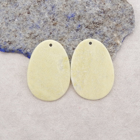 Natural Serpentine Gemstone Earring Beads,Drill Gemstone Earring Pair,34x25x2mm, 7.1g