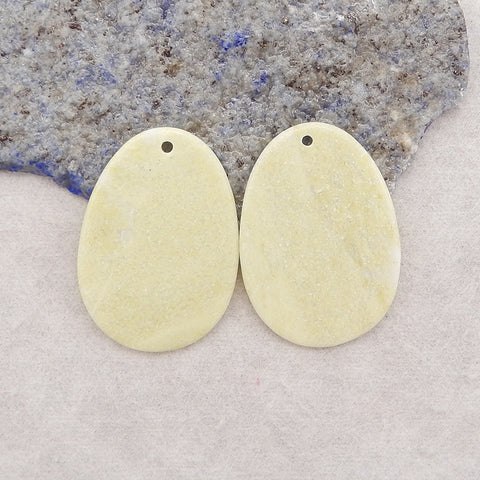 Natural Serpentine Gemstone Earring Beads,Drill Gemstone Earring Pair,34x25x2mm, 7.1g