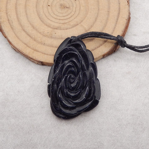 Carved Blue Sand Sun Sitara  Flower Gemstone Pendant Bead, Jewelry DIY Making,37x24x9mm,9.5g