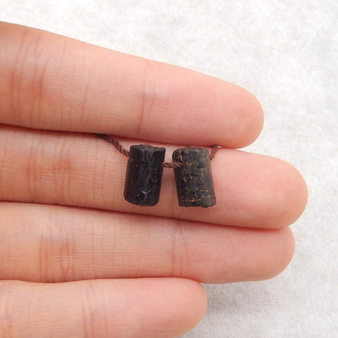 Paire de Boucles d'Oreilles Pépite Tourmaline Noire, pierre pour Boucles d'Oreilles, 20x3x2mm, 1.1g