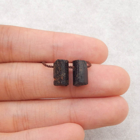Paire de Boucles d'Oreilles Pépite Tourmaline Noire, pierre pour Boucles d'Oreilles, 20x3x2mm, 1.1g