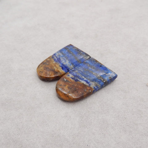 Natural Lapis Lazuli Gemstone Earring Beads, Jewelry DIY Making, Drilled Gemstone Pair, 31x20x4mm, 11.9g